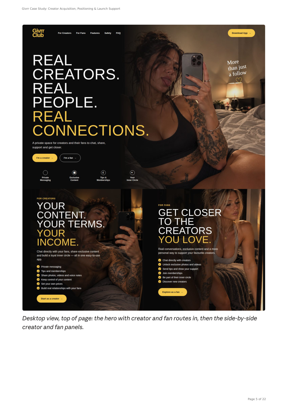 Screenshot of the actual Givrr landing page included in the project case study