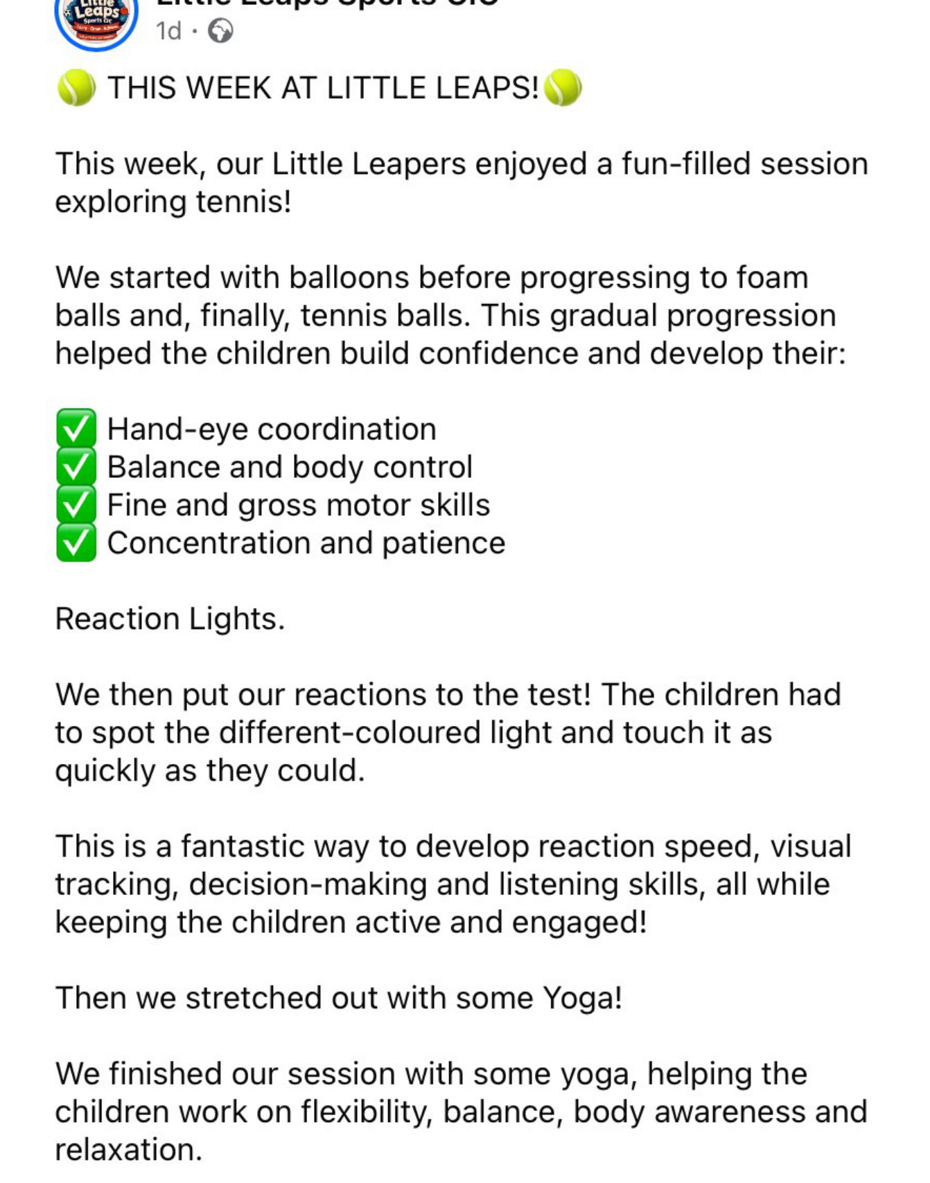 Little Leaps announcement of its first sponsored session